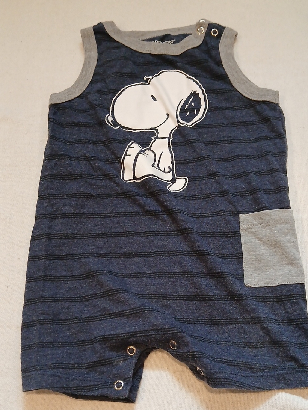 Peanuts Navy Blue and Gray Snoopy Baby One-Piece Bodysuit
